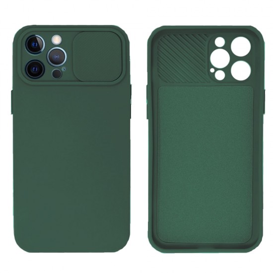 Apple Iphone 14 Pro Max Dark Green With Camera Protector And Sliding Window Silicone Gel Case Apple Iphone 14 Pro Max Dark Green With Camera Protector And Sliding Window Silicone Gel Case