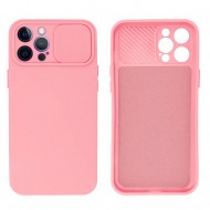 Capa Silicone Gel Apple Iphone 14 Pro Max Rosa Clara Com Protetor De Câmera E Janela Deslizante