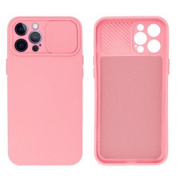 Funda De Gel De Silicona Apple Iphone 14 Pro Max Rosa Claro Con Protector De Cámara Y Ventana Deslizante