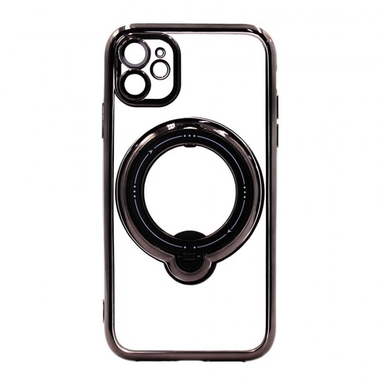 Apple Iphone 11 Black Magsafe Silicone Case With Finger Ring And Camera Protector Lens Apple Iphone 11 Black Magsafe Silicone Case With Finger Ring And Camera Protector Lens