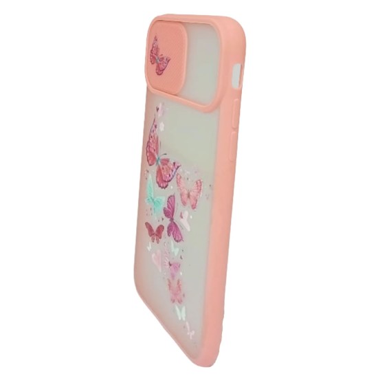 Capa Silicone Gel Bumper Apple Iphone 7/8 Rosa Borboleta E Protetor De Câmera