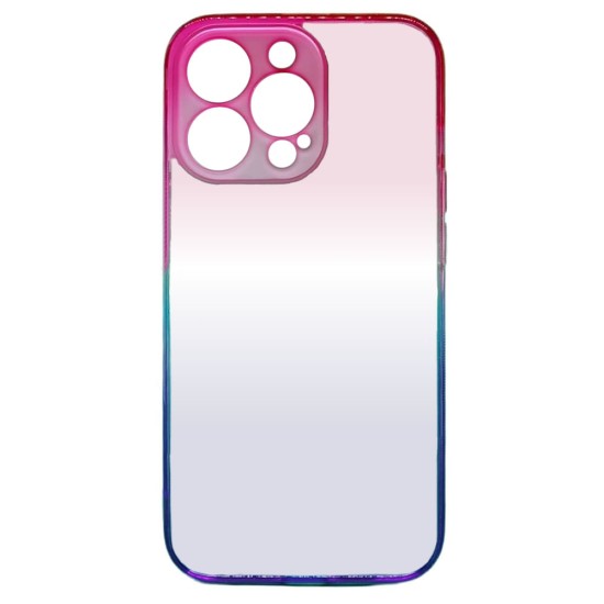 Capa Silicone Gel Bumper Apple Iphone 13 Pro Rosa Gradiente Com Protetor De Câmera