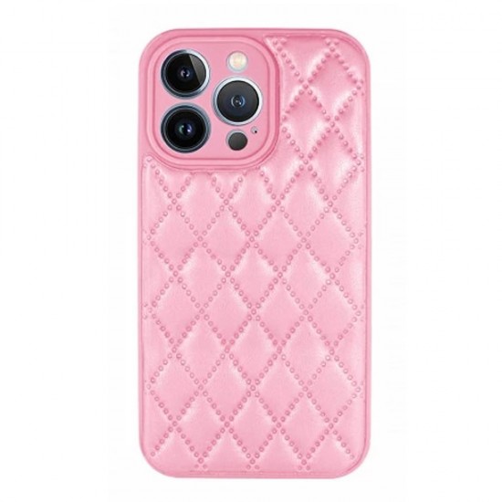 Capa Silicone Apple Iphone 14 Pro Max Rosa Leather Almofadada Com Protetor De Câmera