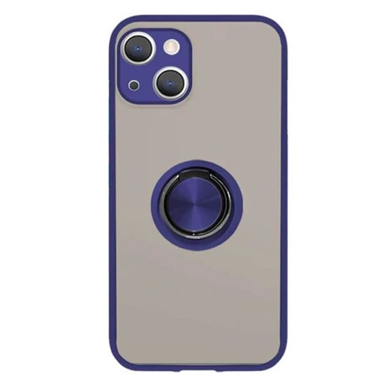 Capa Silicone Tpu Com Anel De Dedo Magnético Apple Iphone 13 Azul Com Protetor De Câmera