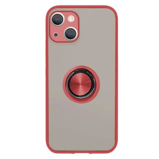 Capa Silicone Tpu Com Anel De Dedo Magnético Apple Iphone 13 Vermelho Com Protetor De Câmera