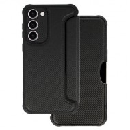 Samsung Galaxy S23 Black Razor Carbon Flip Cover Case With Camera Protector