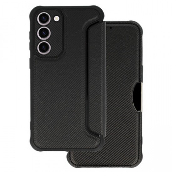 Capa Flip Cover Samsung Galaxy S23 Preto Razor Carbon Com Protetor De Câmera