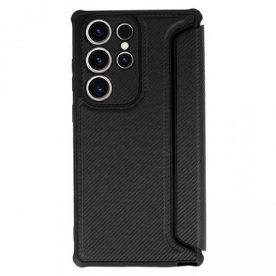 Samsung Galaxy S23 Ultra Black Razor Carbon Flip Cover Case With Camera Protector