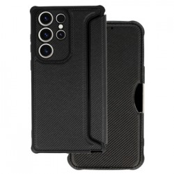 Samsung Galaxy S23 Ultra Black Razor Carbon Flip Cover Case With Camera Protector