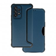 Samsung Galaxy A13 4G Navy Blue Razor Carbon Flip Cover Case With Camera Protector