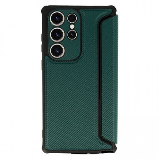 Capa Flip Cover Samsung Galaxy S23 Ultra Verde Razor Carbon Com Protetor De Câmera