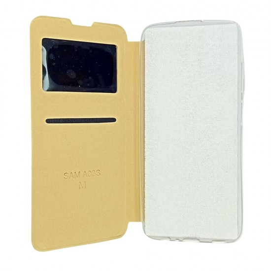 Capa Flip Cover Com Janela Candy Samsung Galaxy A03s A037 Dourado