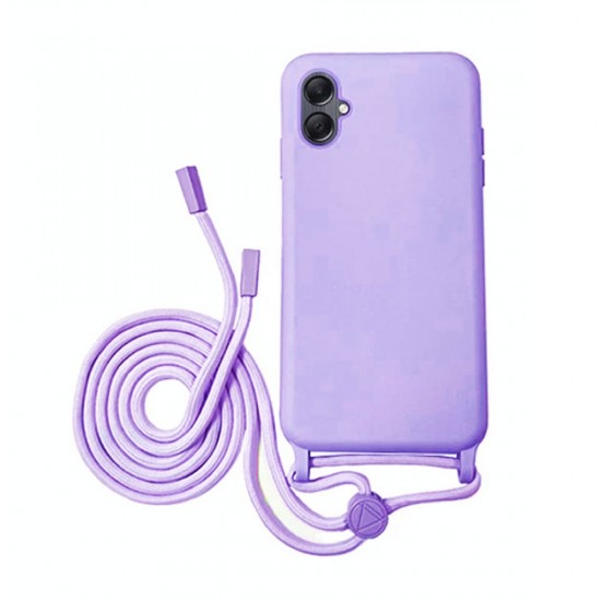 Capa Silicone Samsung Galaxy A05 Lilás Com Corda Capa Silicone Samsung Galaxy A05 Lilás Com Corda