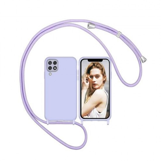 Samsung Galaxy A12 5G Lilac Silicone Case With Camera Protector And String Samsung Galaxy A12 5G Lilac Silicone Case With Camera Protector And String