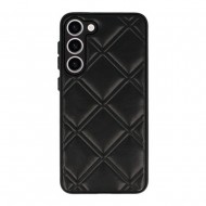 Samsung Galaxy S23 Plus Black Leather Cushioned Silicone Case With Camera Protector D3