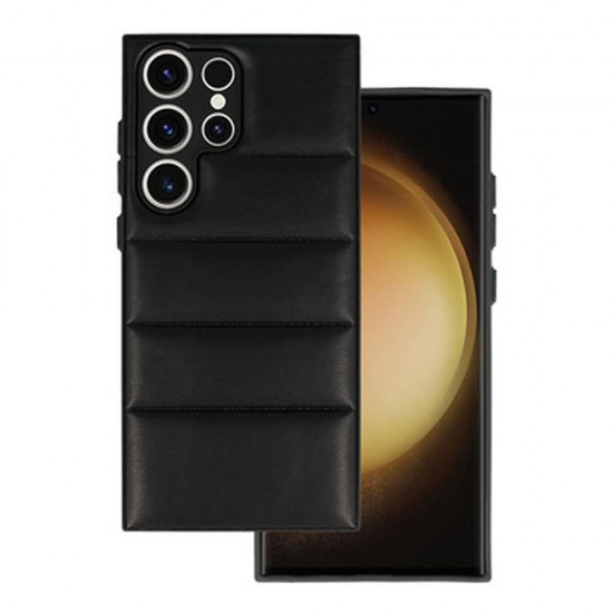 Funda De Silicona Samsung Galaxy S23 Ultra Negra Leather Acolchada Con  Protector De Cámara D2