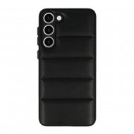 Samsung Galaxy S23 Black Leather Cushioned Silicone Case With Camera Protector D2