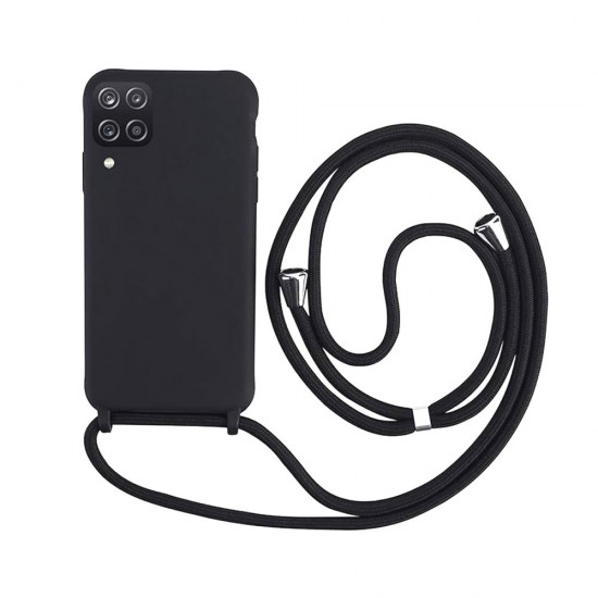 Samsung Galaxy A12 5G Black Silicone Case With Camera Protector And String Samsung Galaxy A12 5G Black Silicone Case With Camera Protector And String