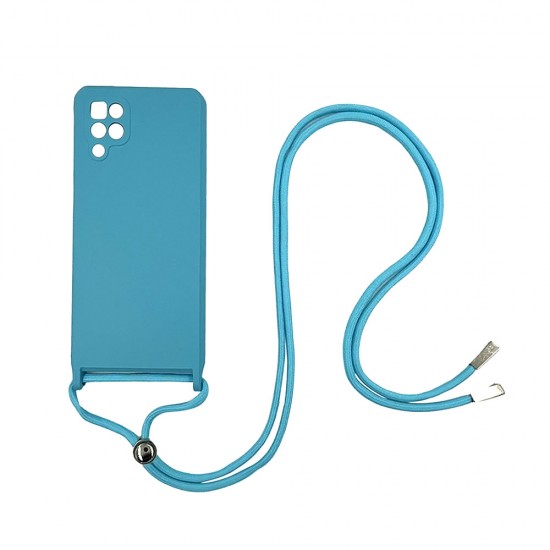 Samsung Galaxy A12 5G Dark Blue Silicone Case With Camera Protector And String Samsung Galaxy A12 5G Dark Blue Silicone Case With Camera Protector And String