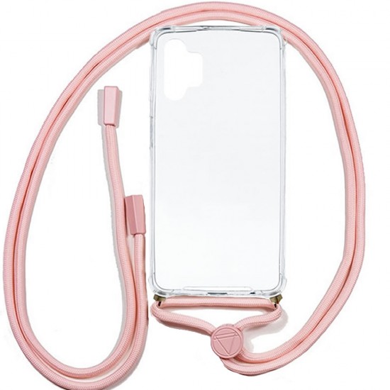 Capa Silicone Dura Anti-Choque Samsung Galaxy A32 5g A326 Transparente Com Corda Rosa