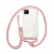 Samsung Galaxy A12 Transparent Anti-Shock With Pink Strap Hard Silicone Case
