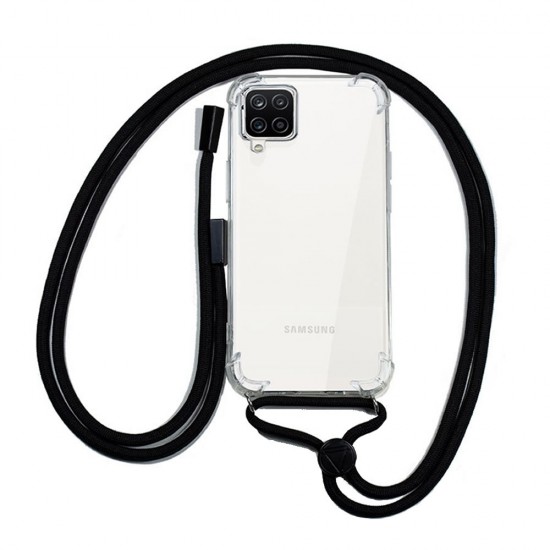 Samsung Galaxy A12 Transparent Anti-Shock With Black Strap Hard Silicone Case