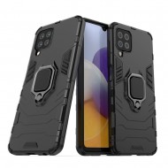 Capa Silicone Anti-Choque Armor Carbon Samsung Galaxy A12 Preto Ring Armor Com Protetor De Câmera