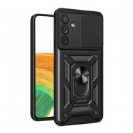 Capa Silicone Tpu Com Anel De Dedo Samsung Galaxy A14 4g/5g Preto Com Protetor De Câmera E Janela Deslizante