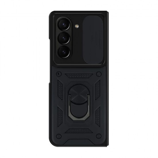 Samsung Galaxy Z Fold5 Black Ring Armor Armor Carbon Anti-Shock Silicone Case With Sliding Window Samsung Galaxy Z Fold5 Black Ring Armor Armor Carbon Anti-Shock Silicone Case With Sliding Window