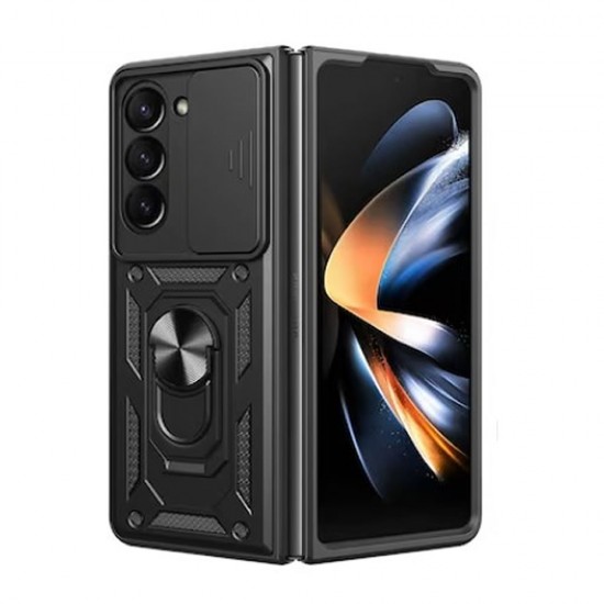 Samsung Galaxy Z Fold5 Black Ring Armor Armor Carbon Anti-Shock Silicone Case With Sliding Window Samsung Galaxy Z Fold5 Black Ring Armor Armor Carbon Anti-Shock Silicone Case With Sliding Window