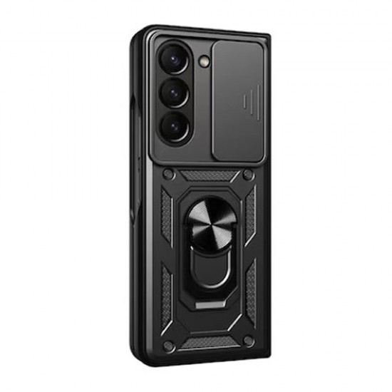 Samsung Galaxy Z Fold5 Black Ring Armor Armor Carbon Anti-Shock Silicone Case With Sliding Window Samsung Galaxy Z Fold5 Black Ring Armor Armor Carbon Anti-Shock Silicone Case With Sliding Window