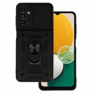 Capa Silicone Tpu Com Anel De Dedo Samsung Galaxy A14 4g/5g Preto Com Protetor De Câmera E Janela Deslizante