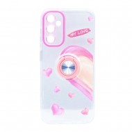 Capa Silicone Com Anel De Dedo Samsung Galaxy A54 Rosa Com Protetor De Câmera Love