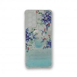 Bling Glitter Design Silicone Case Samsung Galaxy A52 Flowers Blue with Kickstand