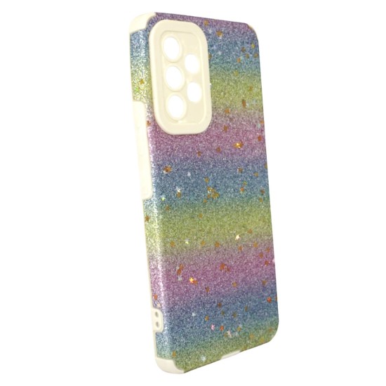 Capa Silicone Com Desenho Bling Glitter Samsung Galaxy A53 5g Creme Tricolor