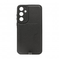 Funda De Silicona Dura Samsung Galaxy A35 5G Negro Con Protector De Cámara Y Bolsillo Para Tarjetas