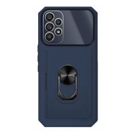 Samsung Galaxy A13 4G Blue Metal Kickstand Hard Silicone Case With Camera Protector And Card Slot