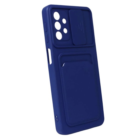 Capa Silicone Gel Samsung Galaxy A32 5g A326 Azul Com Protetor De Câmera E Bolsa Para Cartão