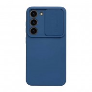 Capa Silicone Gel Samsung Galaxy S23 Azul Escuro Com Protetor De Câmera E Janela Deslizante