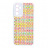 Capa Silicone Gel Samsung Galaxy A54 5g Branco Tecido Tweed Com Protetor De Câmera