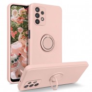 Capa Silicone Gel Samsung Galaxy A33 5g Rosa Clara Com Protetor De Câmera, Anel De Dedo E Corda