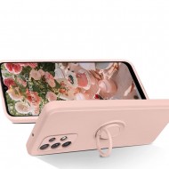 Capa Silicone Gel Samsung Galaxy A33 5g Rosa Clara Com Protetor De Câmera, Anel De Dedo E Corda