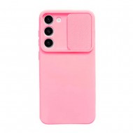 Capa Silicone Gel Samsung Galaxy S23 Rosa Clara Com Protetor De Câmera E Janela Deslizante