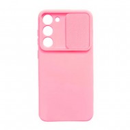 Capa Silicone Gel Samsung Galaxy S23 Rosa Clara Com Protetor De Câmera E Janela Deslizante