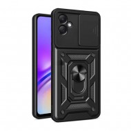 Samsung Galaxy A05 Black Finger Ring TPU Silicone Case With Camera Protector And Sliding Window