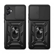 Samsung Galaxy A05 Black Finger Ring TPU Silicone Case With Camera Protector And Sliding Window