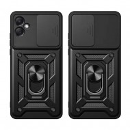 Capa Silicone Tpu Com Anel De Dedo Samsung Galaxy A05 Preto Com Protetor De Câmera E Janela Deslizante