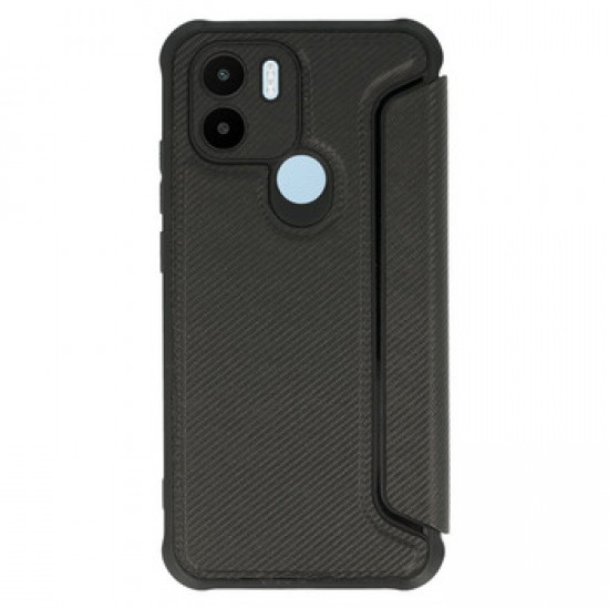 Xiaomi Redmi A1 Black Razor Carbon Flip Cover Case With Camera Protector