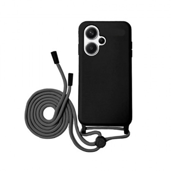 Capa Silicone Xiaomi Redmi 13 Preto Com Corda Capa Silicone Xiaomi Redmi 13 Preto Com Corda