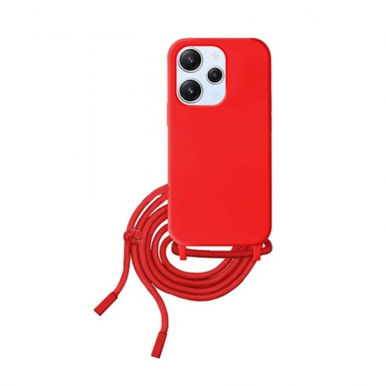 Capa Silicone Xiaomi Redmi 12 Vermelho Com Corda Capa Silicone Xiaomi Redmi 12 Vermelho Com Corda
